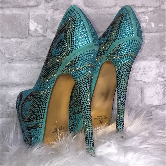 Teal Crystal gem platform heels - Picture 1 of 8